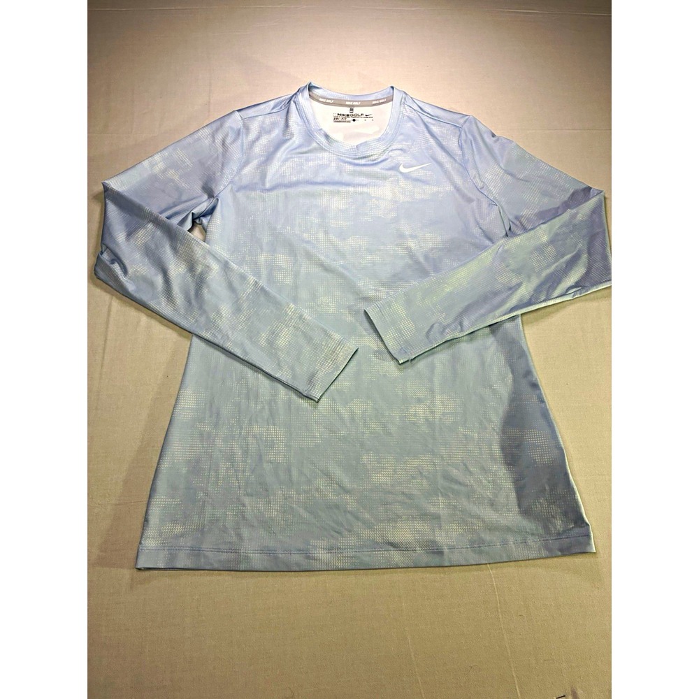 Nike Golf Dri-FIT Men's L Blue Camo Long Sleeve Crew Neck Golf Shirt
